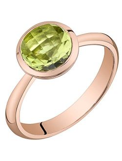 Peridot Solitaire Dome Ring for Women 14K Rose Gold, Genuine Gemstone Birthstone, 2 Carats Round Shape 7mm, AAA Grade, Sizes 5 to 9