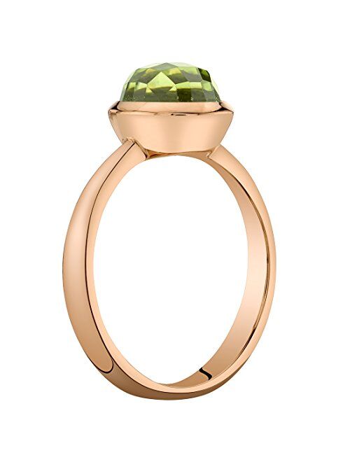 Peora Peridot Solitaire Dome Ring for Women 14K Rose Gold, Genuine Gemstone Birthstone, 2 Carats Round Shape 7mm, AAA Grade, Sizes 5 to 9