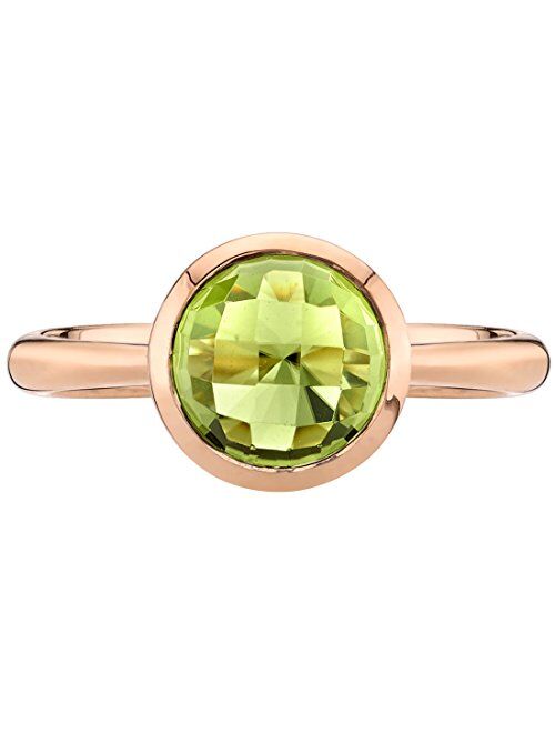 Peora Peridot Solitaire Dome Ring for Women 14K Rose Gold, Genuine Gemstone Birthstone, 2 Carats Round Shape 7mm, AAA Grade, Sizes 5 to 9