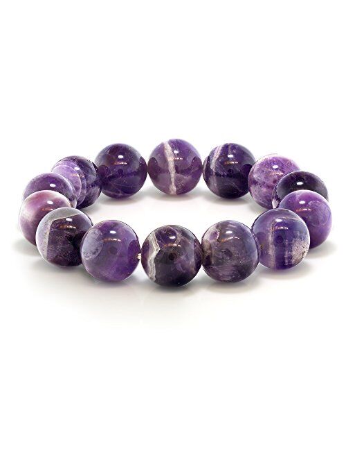 Gem Stone King Purple Amethyst Bead Gemstone Stretchy Bracelet for Women 8.5 Inch Round 16MM