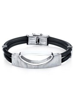 Mens Stainless Steel Bracelet, Black Silicon, College Graduation Gift for Him