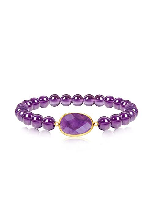 OLARCU Crystal Amethyst Bracelet for Women Purple Beaded Gemstone Healing Bracelets Jewelry for Women Men