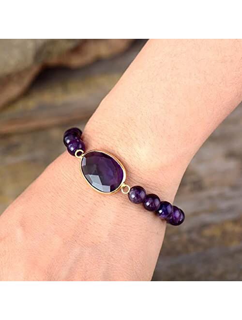 OLARCU Crystal Amethyst Bracelet for Women Purple Beaded Gemstone Healing Bracelets Jewelry for Women Men