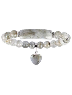 Nupuyai 8MM Stretch Bracelets for Unisex, Healing Stone Bracelet with Dangle Heart Charm 7"