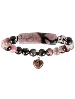 Nupuyai 8MM Stretch Bracelets for Unisex, Healing Stone Bracelet with Dangle Heart Charm 7"