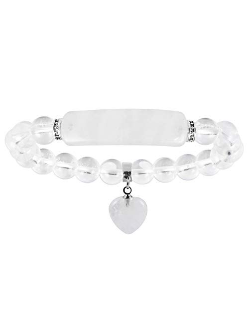 Nupuyai 8MM Stretch Bracelets for Unisex, Healing Stone Bracelet with Dangle Heart Charm 7"