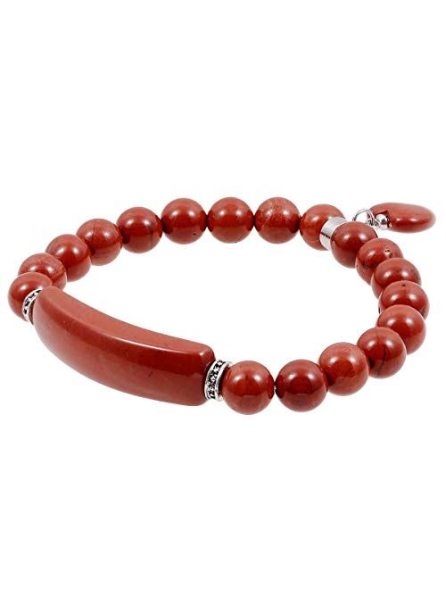 Nupuyai 8MM Stretch Bracelets for Unisex, Healing Stone Bracelet with Dangle Heart Charm 7"