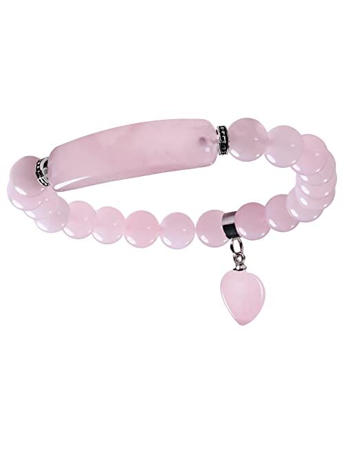 Nupuyai 8MM Stretch Bracelets for Unisex, Healing Stone Bracelet with Dangle Heart Charm 7"