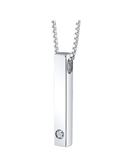 Lab Grown Diamond Vertical Bar Pendant Necklace for Women 925 Sterling Silver 0.05 Carat, D-E Color, VS Clarity, with 18 inch Chain