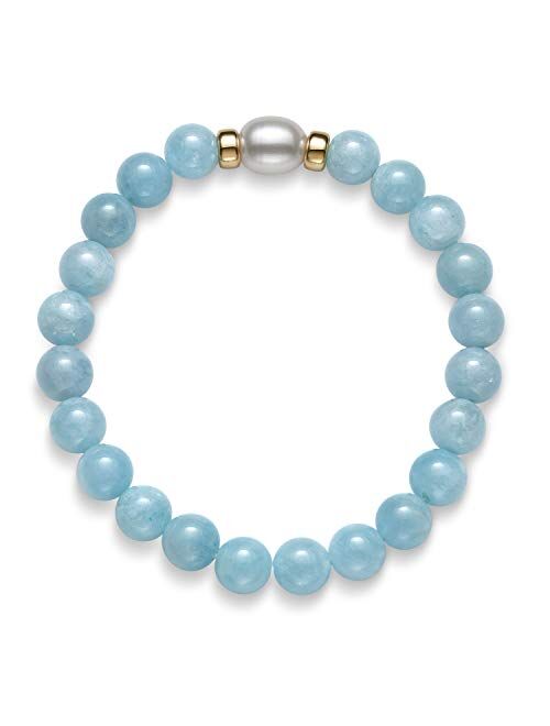 Belacqua 14K Gold Aquamarine and Freshwater Pearl Stretch Bracelet for Women