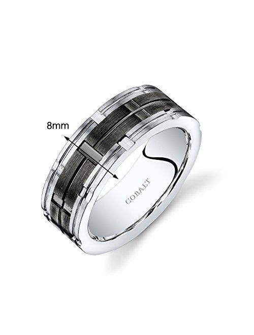 Peora Mens 8mm Cobalt Wedding Band Ring Mosaic Black Center Sizes 7 to 14