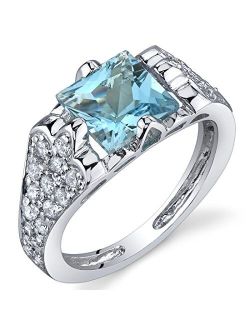 Elegant Opulence 1.75 Carats Swiss Blue Topaz Ring in Sterling Silver Rhodium Nickel Finish Sizes 5 to 9