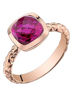 Created Ruby Solitaire Ring for Women 14K Rose Gold, 2.50 Carats Cushion Cut 7mm, Comfort Fit, Sizes 5 to 9