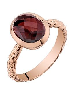 Garnet Solitaire Ring for Women 14K Rose Gold, Genuine Gemstone Birthstone, 3 Carats Oval Shape 9x7mm, Comfort Fit, Sizes 5 to 9