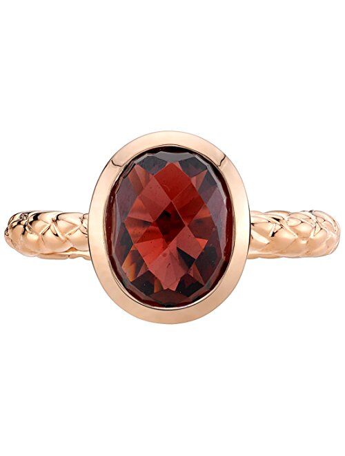 Peora Garnet Solitaire Ring for Women 14K Rose Gold, Genuine Gemstone Birthstone, 3 Carats Oval Shape 9x7mm, Comfort Fit, Sizes 5 to 9