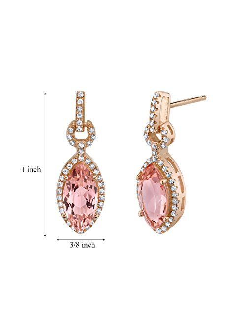 Peora Simulated Morganite Earrings in Rose Gold-tone Sterling Silver, Royal Dangle Drop Design, 4.50 Carats Marquise Shape, Friction Backs