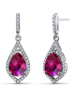 Created Ruby Teardrop Dangle Earrings for Women 925 Sterling Silver, 5 Carats total Pear Shape 10x7mm, Friction Backs