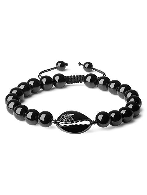 COAI Stone Beaded Black Tourmaline Shell Bracelet