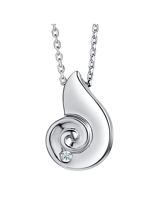 Peora Sterling Silver Spiral Seashell Pendant Necklace with 17 inch Chain + 3 inch extender