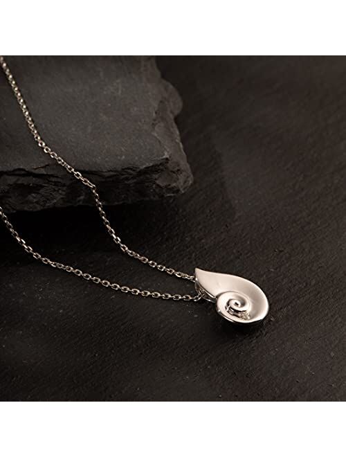 Peora Sterling Silver Spiral Seashell Pendant Necklace with 17 inch Chain + 3 inch extender