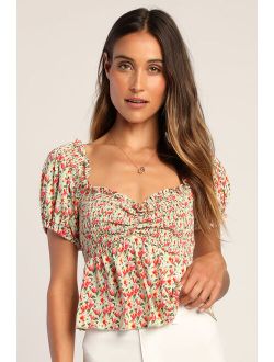 Such A Flirt Sage Floral Smocked Peplum Short Sleeve Top