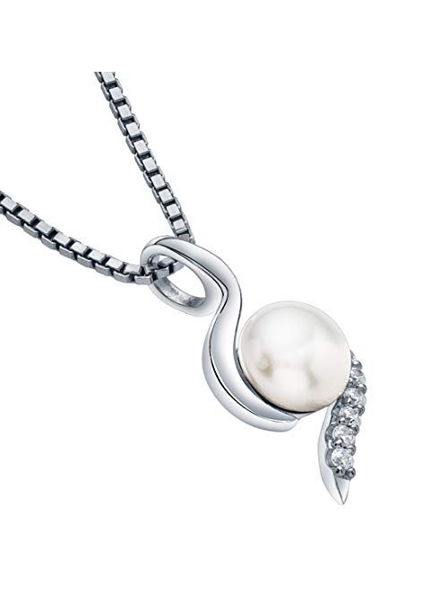 Peora Freshwater Cultured White Pearl Pendant Necklace in Sterling Silver, 7mm Round Button Shape, with 18 inch Chain