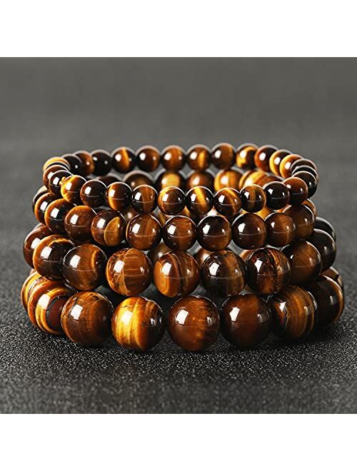 Moegelo Tiger Eye Stone Bracelet Natural Stone Stress Relief Yoga Beads Adjustable Bracelet for Men Women