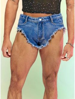 Men Raw Trim Denim Shorts