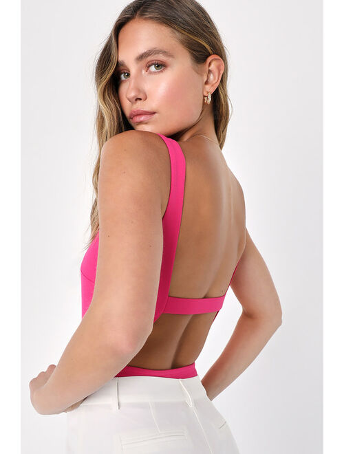 Lulus Modern Woman Hot Pink Backless Sleeveless Bodysuit