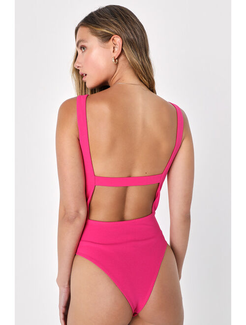 Lulus Modern Woman Hot Pink Backless Sleeveless Bodysuit