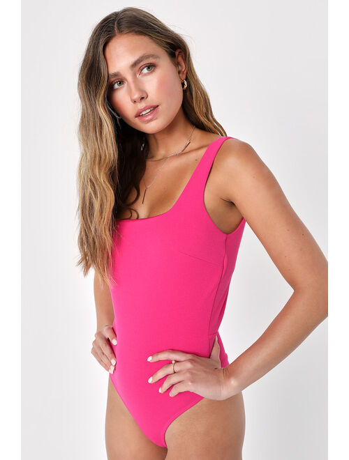 Lulus Modern Woman Hot Pink Backless Sleeveless Bodysuit