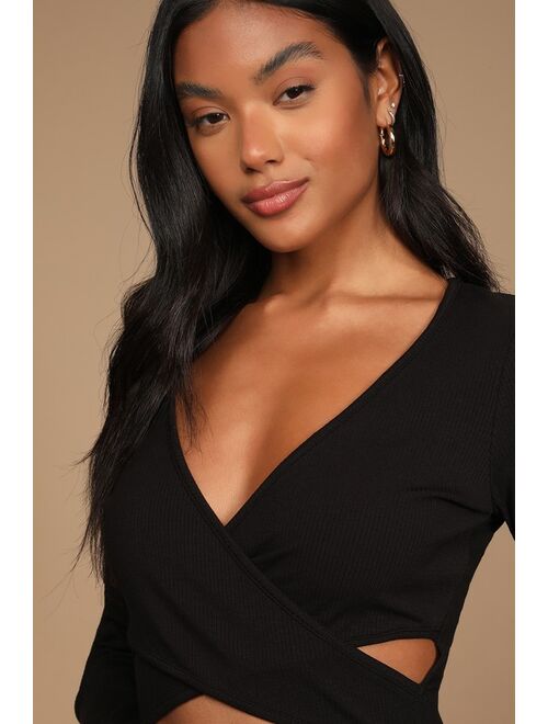 Lulus Perfect Appeal Black Ribbed Cutout Bell Sleeve Bodysuit