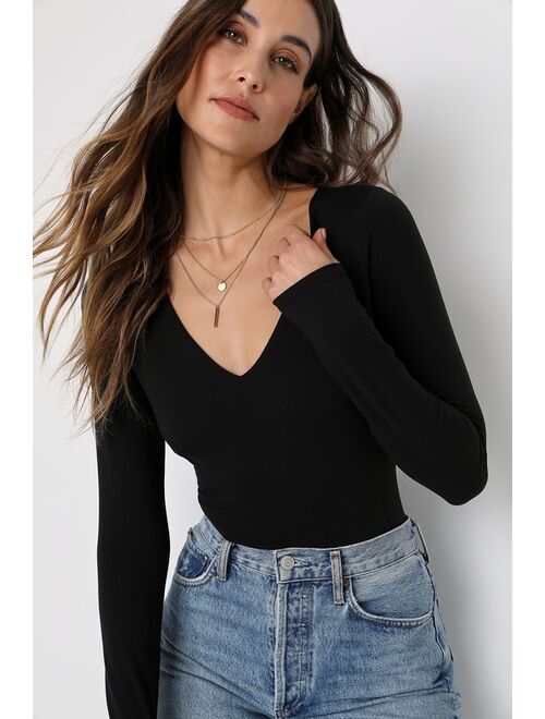 Lulus Always Crossing Your Mind Black Cross Back Bodysuit