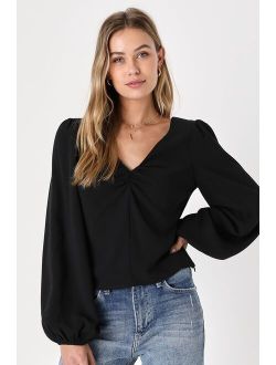 Sincere Sweetie Black V-Neck Balloon Sleeve Top