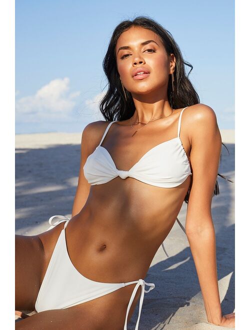 Lulus Beachy Muse White Knotted Triangle Bikini Top