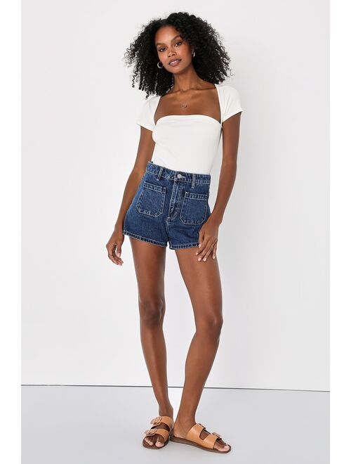 Lulus Always a Babe Ivory Short Sleeve Ribbed Cutout Bodysuit