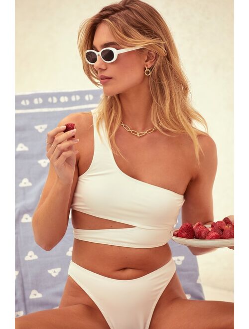 Lulus Sun and Games White One-Shoulder Cutout Bikini Top