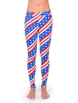 Patriotic Leggings for Women - Fun and Cute 4th of July Leggings Womens Mid Waisted USA Pants Red White Blue