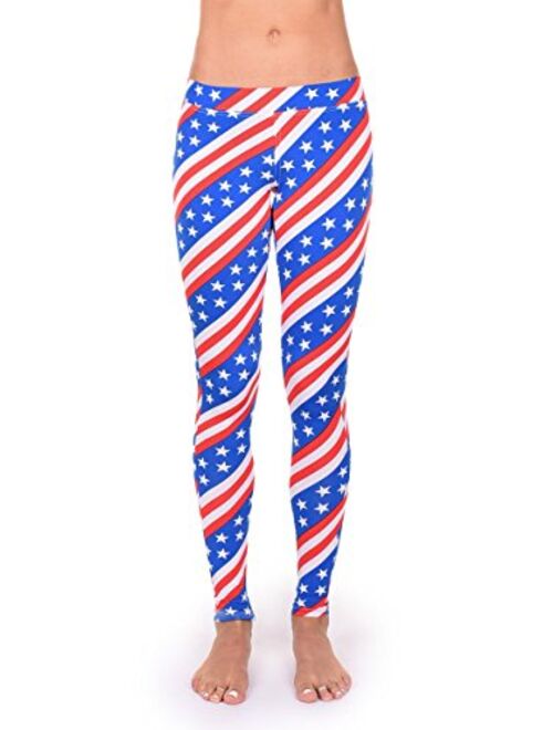 Tipsy Elves Patriotic Leggings for Women - Fun and Cute 4th of July Leggings Womens Mid Waisted USA Pants Red White Blue