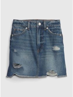 Kids High Rise Denim Skirt with Washwell