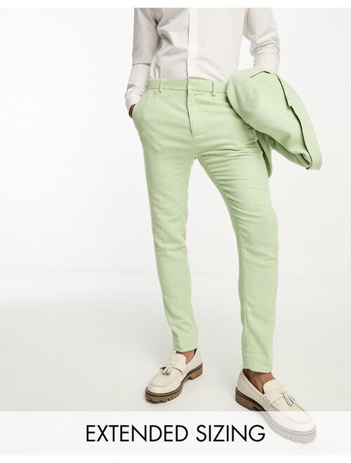 ASOS DESIGN Wedding super skinny wool mix puppytooth suit pants in sage green