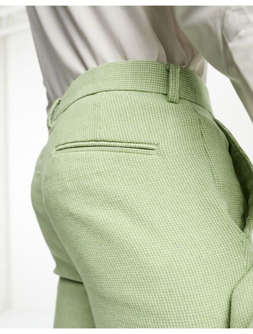 ASOS DESIGN Wedding super skinny wool mix puppytooth suit pants in sage green