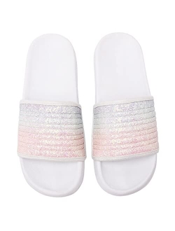 Veittes Kid's Girl Boy Pool Slide Sandals, Slip On Bling Bath Shower Beach Sliders for Younger Older Children.