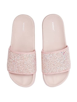 Veittes Kid's Girl Boy Pool Slide Sandals, Slip On Bling Bath Shower Beach Sliders for Younger Older Children.