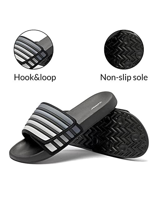 Veittes Kid Boys Girls Pool Slide Sandals, Kid's Touch Fastening Stripe Slip On Slider Sandals for Younger Older Children.