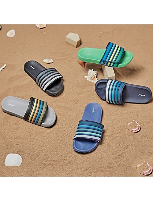 Veittes Kid Boys Girls Pool Slide Sandals, Kid's Touch Fastening Stripe Slip On Slider Sandals for Younger Older Children.