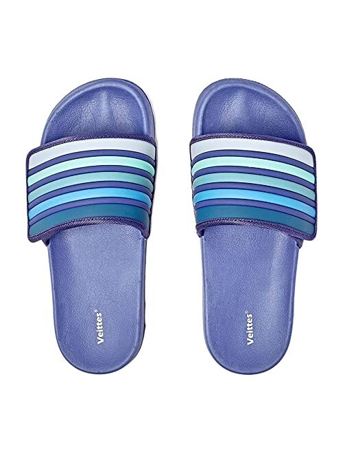 Veittes Kid Boys Girls Pool Slide Sandals, Kid's Touch Fastening Stripe Slip On Slider Sandals for Younger Older Children.