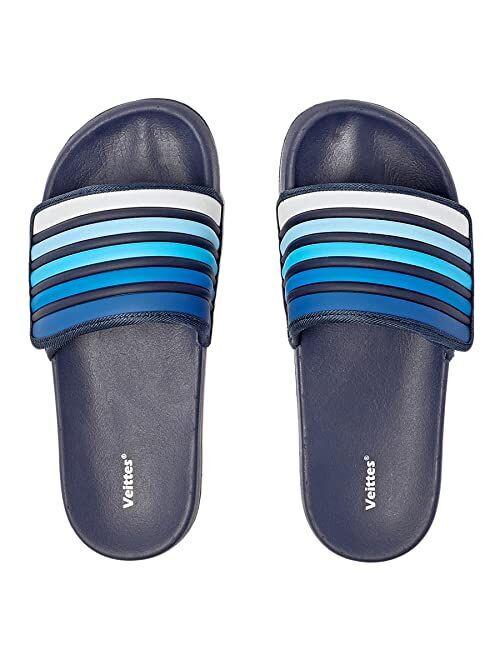 Veittes Kid Boys Girls Pool Slide Sandals, Kid's Touch Fastening Stripe Slip On Slider Sandals for Younger Older Children.