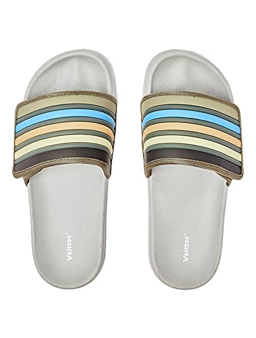 Veittes Kid Boys Girls Pool Slide Sandals, Kid's Touch Fastening Stripe Slip On Slider Sandals for Younger Older Children.