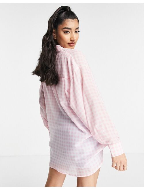 New Look oversized long sleeve shirt in pink gingham